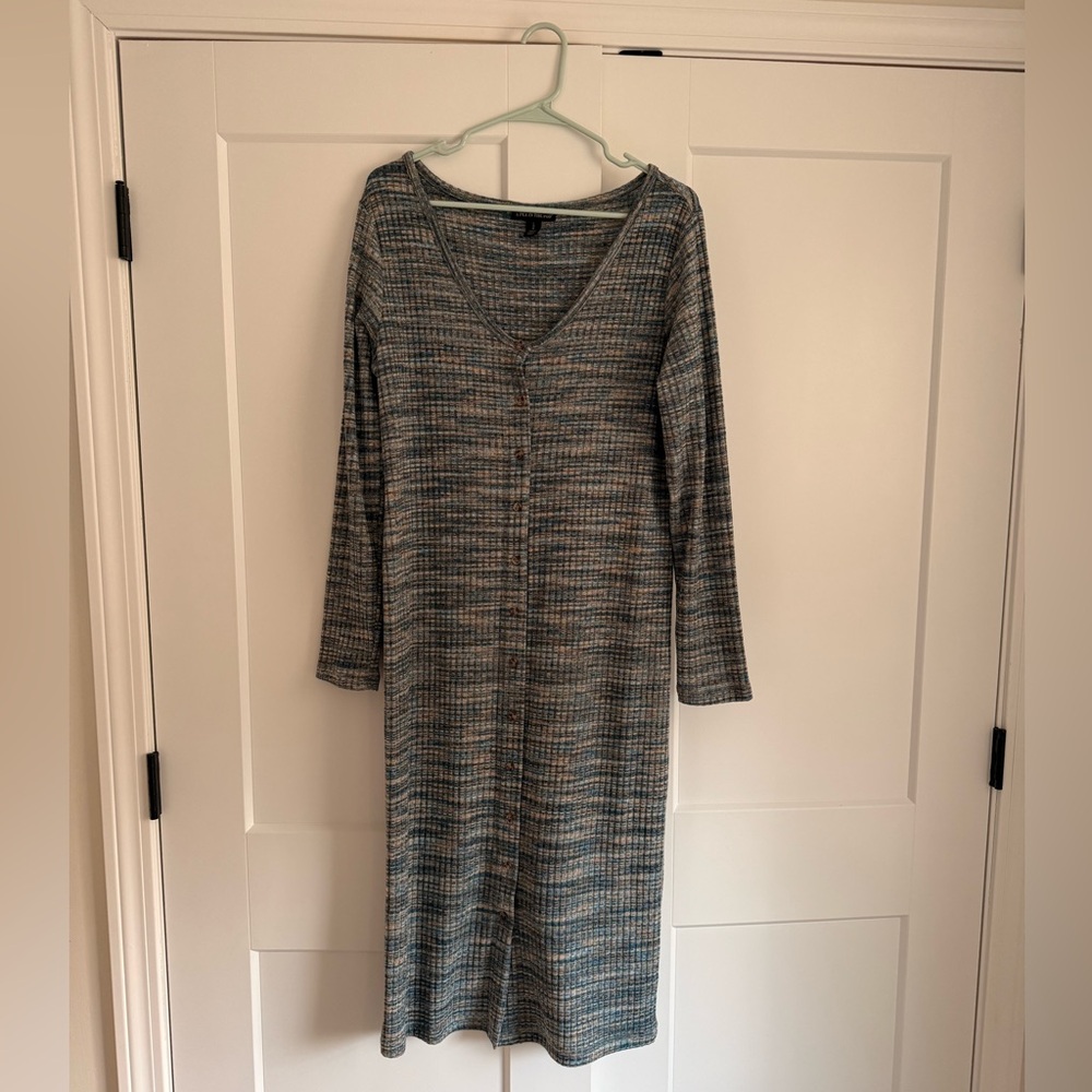 MATERNITY RIB KNIT BODYCON MIDI DRESS - BLUE SPACE DYED MULTI - A PEA IN THE POD